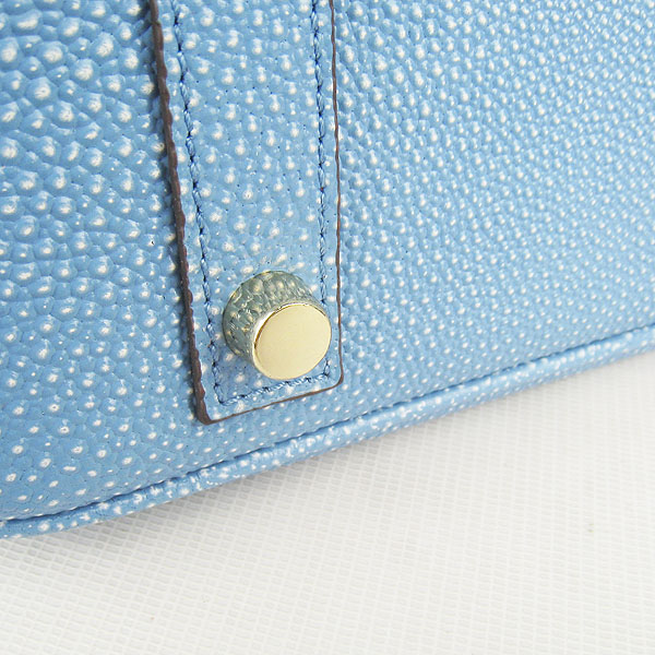 High Quality Fake Hermes Birkin 35CM Pearl Veins Leather Bag Light Blue 6089 - Click Image to Close